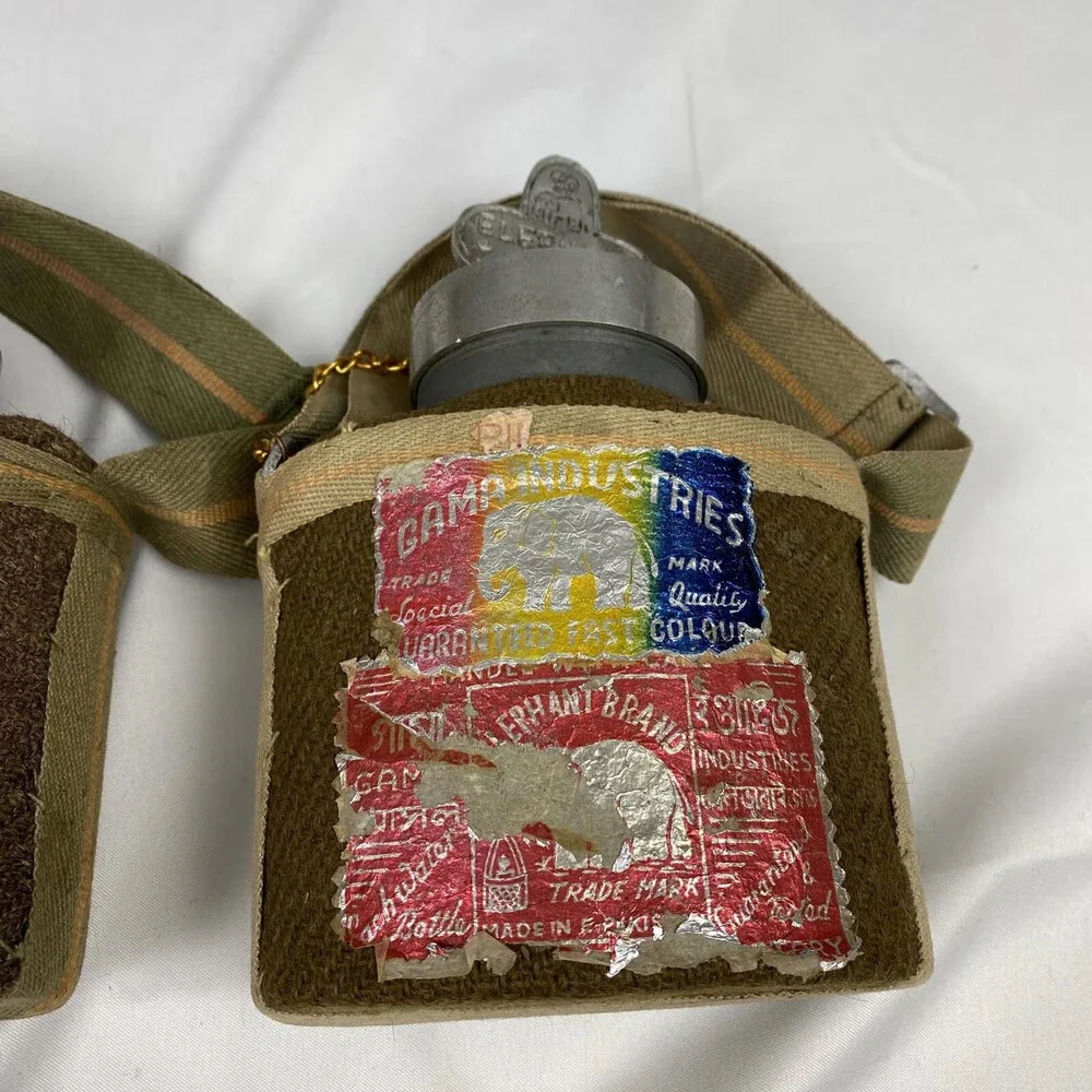 Pair Of Vintage Elephant Brand E. Pakistan Water Bottle Strap Wool Insulation
